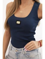 Dámská pruhovaná tílko s ozdobnou nášivkou modrá