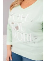 Dámská blůza Plus Size s potiskem Love You More mentolová