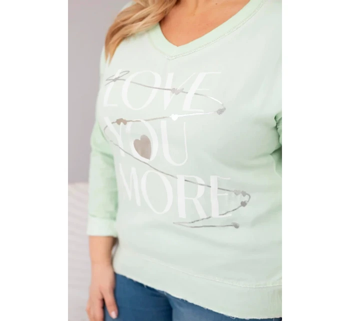 Dámská blůza Plus Size s potiskem Love You More mentolová