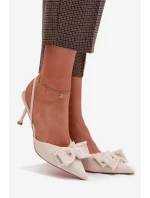 Dámské sandály na podpatku s mašlí světle béžové Hestia