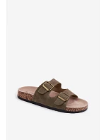 Dámské pantofle s přezkami na korkové podrážce tmavě zelené model 22140697 - Boto