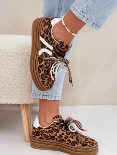 Dámské tenisky s panterím vzorem na platformě s ozdobami – hnědé Vinness