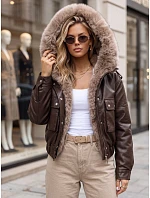 Dámská zimní kožená bunda s kožešinou, hnědá, FashionStreet TY5976 Dámská zimní kožená bunda s kožešinou, hnědá, FashionStreet TY5976