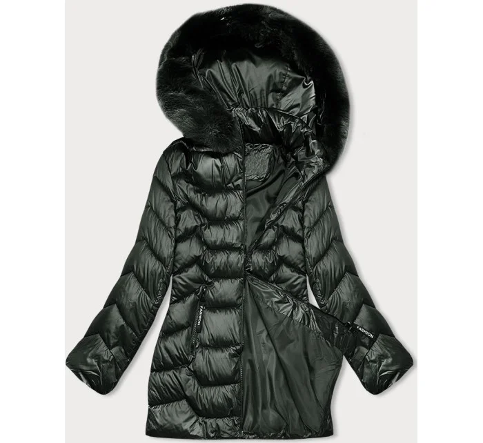 Prošívaná dámská bunda v army barvě s kapucí model 21247417 - S'WEST