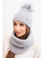 Dámská zimní souprava s bambulí a komin šedý Dámská zimní souprava s bambulí a komin šedý