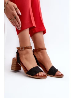 Dámské sandály na podpatku z ekologického semiše černé Ronvia