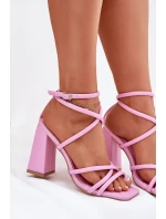 Dámské sandály na podpatku s pásky růžové model 21698669 - Boto Dámské sandály na podpatku s pásky růžové model 21698669 - Boto
