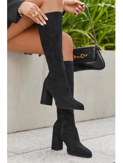 Dámské kozačky s na sloupkovém podpatku černé model 21709495 - Boto