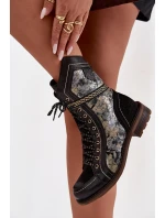 Dámské kotníkové boty z pravé kůže Maciejka 07097-01 Černo-zlaté