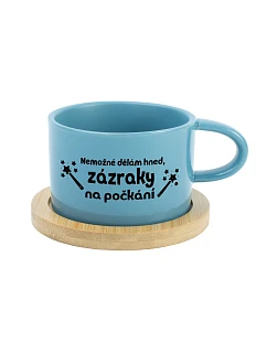 NEMOŽNÉ DĚLÁM HNED, ZÁZRAKY NA POČKÁNÍ - modrý hrníček makronka 200 ml