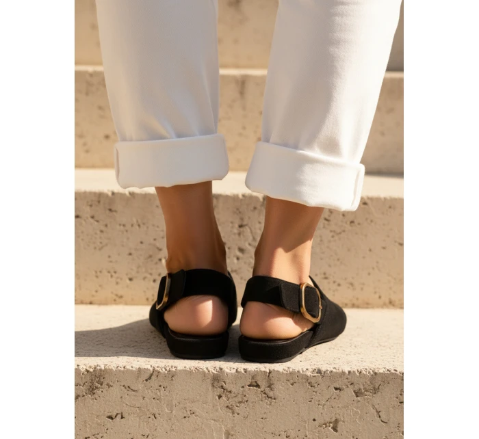 Dámské semišové baleríny s otevřeným podpatkem slingback černé FashionStreet ZY1353 Dámské semišové baleríny s otevřeným podpatkem slingback černé FashionStreet ZY1353