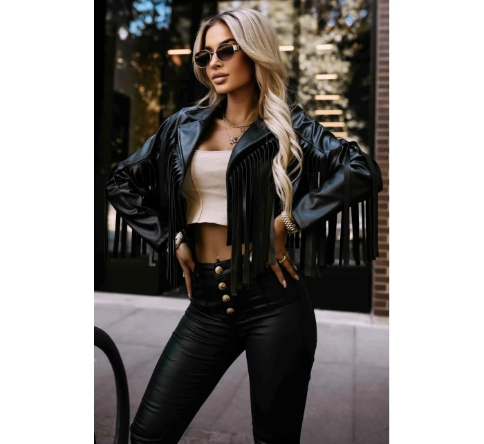 Krátké s třásněmi z měkké ekokůže černé model 21371207 - numoco basic