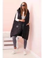 Dámská prošívaná vesta Plus Size s kapucí na zip černá Dámská prošívaná vesta Plus Size s kapucí na zip černá