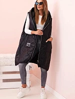 Dámská prošívaná vesta Plus Size s kapucí na zip černá