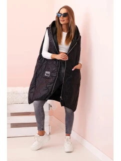 Dámská prošívaná vesta Plus Size s kapucí na zip černá