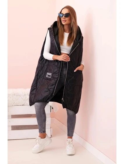 Dámská prošívaná vesta Plus Size s kapucí na zip černá Dámská prošívaná vesta Plus Size s kapucí na zip černá