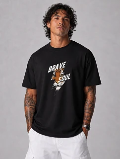 Pánské bavlněné tričko oversize s potiskem černé FashionStreet NX1010R