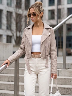 Dámská bunda ve stylu Ramones s koženým páskem, béžová, FashionStreet TY5719