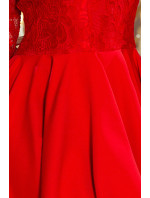 Červené dámské šaty s delším zadním dílem a krajkovým výstřihem model 7162273