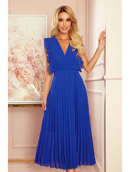 Plisované dámské šaty v chrpové barvě s volánky a dekoltem model 14452667 - numoco