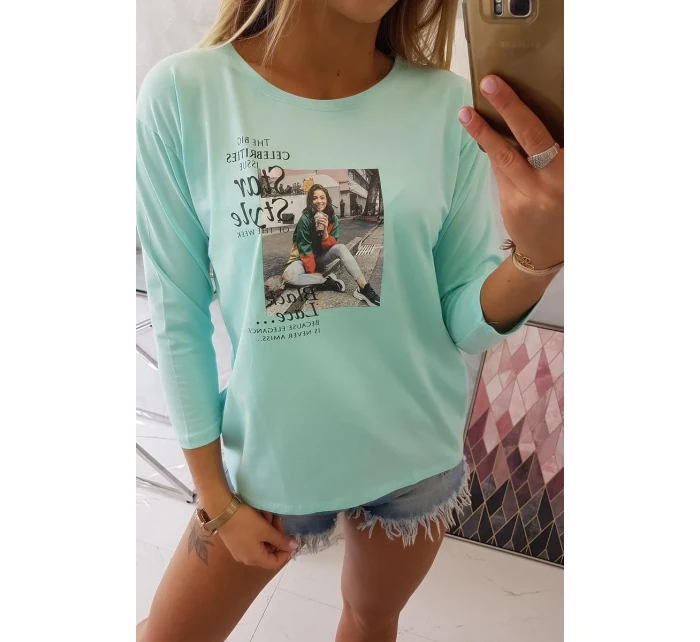 Halenka s potiskem Star Style v mátové barvě