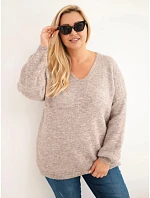Dámský svetr Plus Size s vlnou a výstřihem do V fango