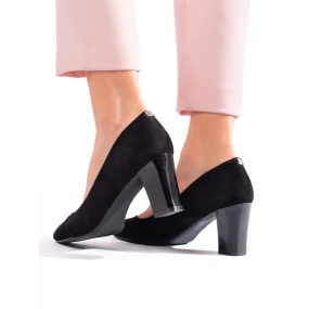 Komfortní dámské černé  lodičky na širokém podpatku