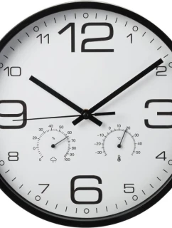 NÁSTĚNNÉ HODINY 30CM S TEPLOMĚREM ČERNÉ