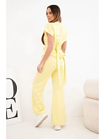 Dámský komplet model 22048837 s halenkou s krátkým rukávem a širokými kalhotami žlutý - K-Fashion