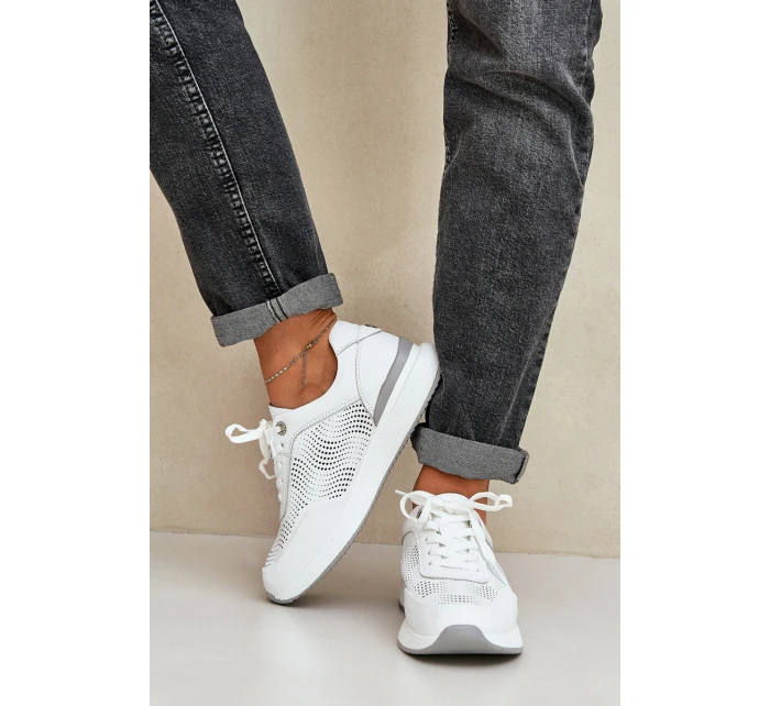 Kožené Sportovní Boty Dámské Sneakers S.Barski LR51-551 Bílé