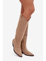 Oceplené cowboy boty na podpatku z eko semiše béžové Jovianne