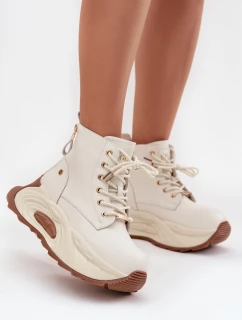 Kožené zateplené dámské kotníčkové boty na platformě GOE SS2N4300 světle béžové