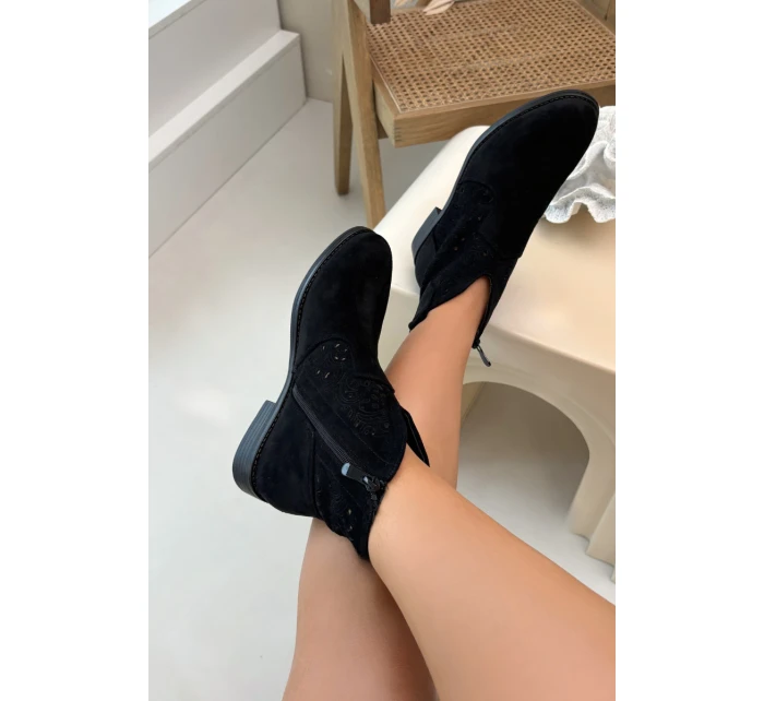 Dámské otevřené kotníkové boty na nízkém podpatku model 21961114 Černé - S.Barski