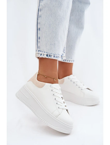Dámské tenisky na platformě z imitace kůže bílo-bežové Calinae