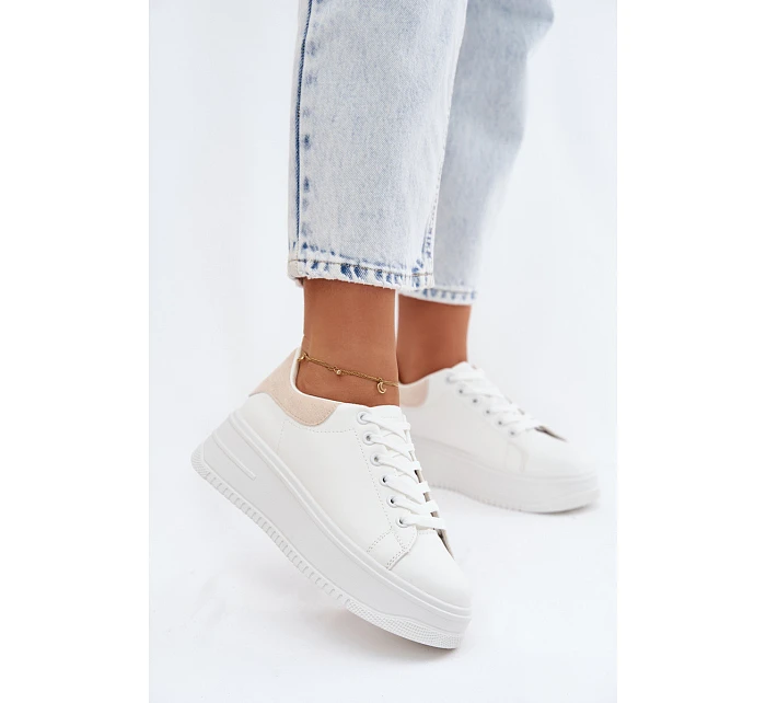 Dámské tenisky na platformě z imitace kůže bílo-bežové Calinae