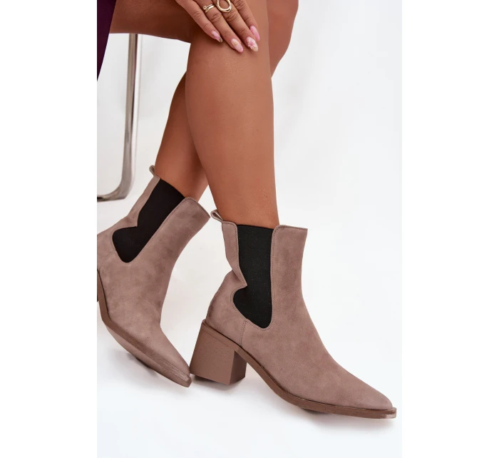 Dámské kožené semišové boty Artiker – béžové, zateplené, na podpatku Dámské kožené semišové boty Artiker – béžové, zateplené, na podpatku