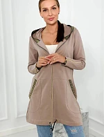 Dámská delší mikina s ozdobnou stuhou 9320 Béžová - K-Fashion