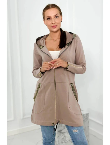 Dámská delší mikina s ozdobnou stuhou 9320 Béžová - K-Fashion Dámská delší mikina s ozdobnou stuhou 9320 Béžová - K-Fashion