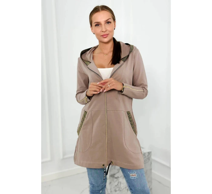 Dámská delší mikina s ozdobnou stuhou 9320 Béžová - K-Fashion Dámská delší mikina s ozdobnou stuhou 9320 Béžová - K-Fashion