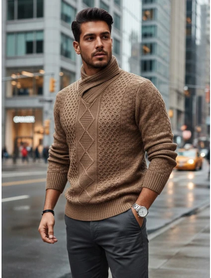 Pánský velbloudí svetr Dstreet model 21982485 - FashionStreet Pánský velbloudí svetr Dstreet model 21982485 - FashionStreet