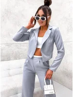 Šedý dámský komplet - krátké sako a široké kalhoty (8263)