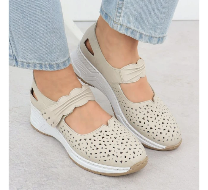 Skórzane  na beżowe model 22033926 - Rieker