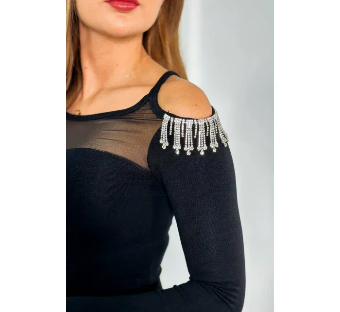 Pletené šaty se síťovinou nahoře černý