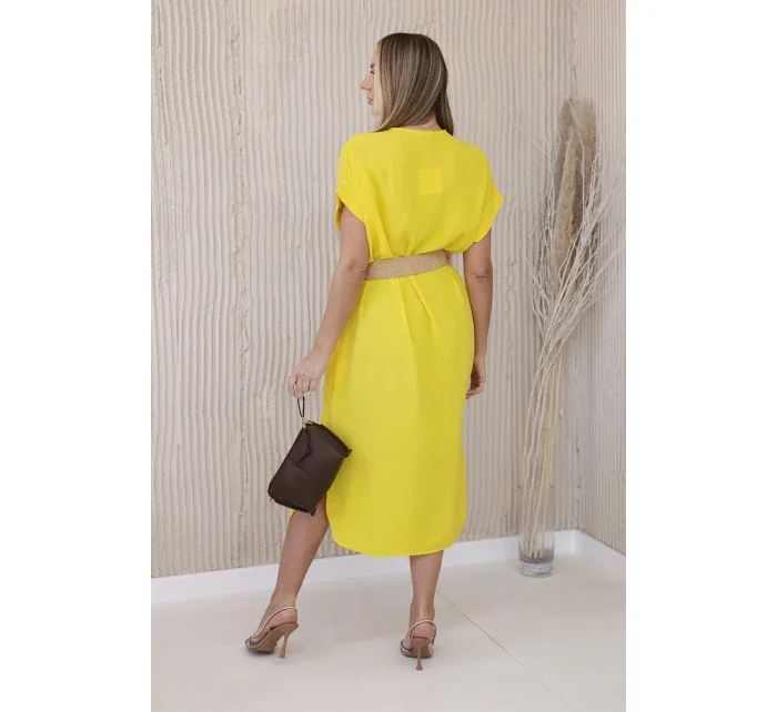 Šaty s ozdobným páskem žlutý Šaty s ozdobným páskem žlutý