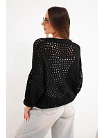 Dámský svetr oversized s knoflíky a děrovaný černý