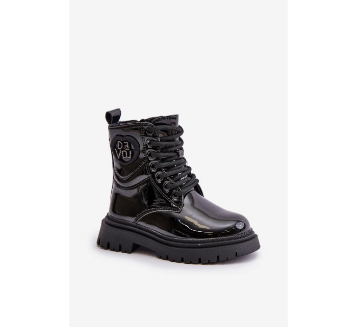 Lakované boty dívčí zateplené kožešinou na zip černé model 21672490 - Boto