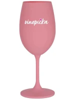 VÍNOPIČKA - růžová sklenice na víno 350 ml (bílý text)
