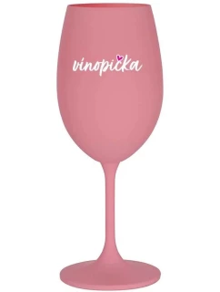 VÍNOPIČKA - růžová sklenice na víno 350 ml (bílý text)