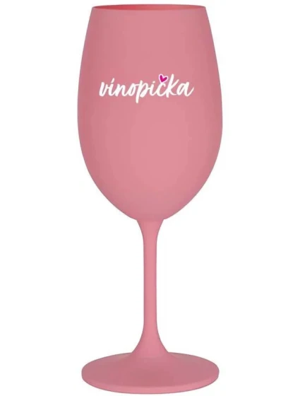 VÍNOPIČKA - růžová sklenice na víno 350 ml (bílý text)