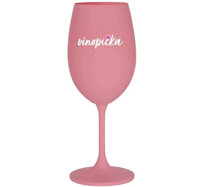 VÍNOPIČKA - růžová sklenice na víno 350 ml (bílý text)